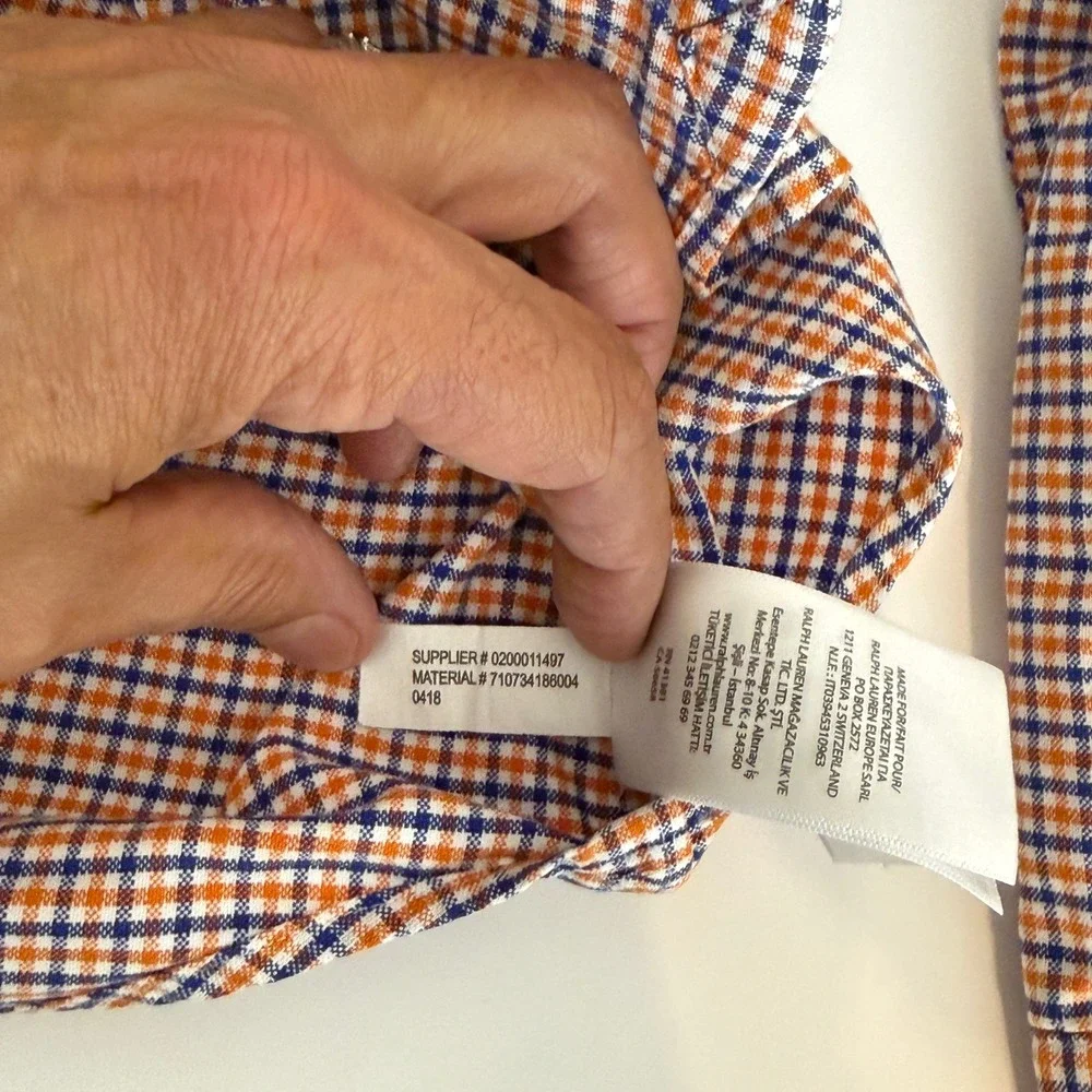 Ralph Lauren Mens Button Down‎ Shirt Orange Blue Plaid Embroidered Pony Size M